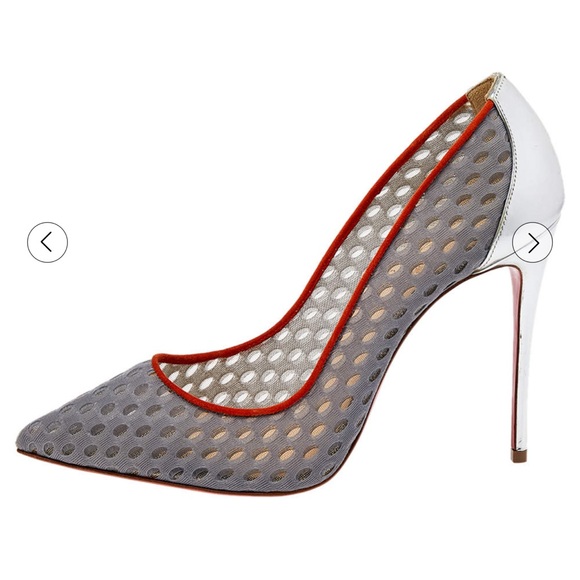 CHRISTIAN LOUBOUTIN Fishnet Suede Follies Resille 100 Pumps 38 Pre-Loved - Picture 4 of 16